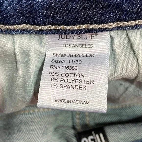 Judy Blue Veronica Women's 11/30 Wide Leg Jeans Button Fly Dark Wash Frayed Hem - Picture 8 of 9